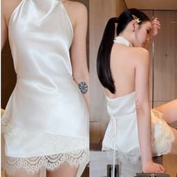 Set lụa áo cổ yếm chân váy dáng a viền ren siêu xinh nhẹ nhàng thanh lịch 1