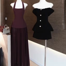 Set áo ren trễ vai nút vàng chân váy a sang trọng hiện đại 7