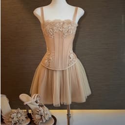 Set áo hai dây ren lưới đắp ren chân váy ngắn màu nâu sang trọng trẻ trung 2