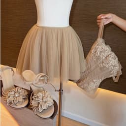 Set áo hai dây ren lưới đắp ren chân váy ngắn màu nâu sang trọng trẻ trung 5