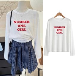 Áo thun giấy xước mỏng xuyên thấu form rộng tay dài in chữ xinh đẹp style đơn giản BYN BYN TG ONEGIRL 1