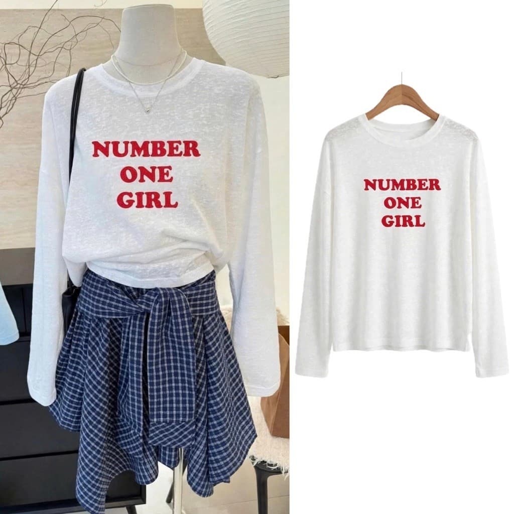 Áo thun giấy xước mỏng xuyên thấu form rộng tay dài in chữ xinh đẹp style đơn giản BYN BYN TG ONEGIRL