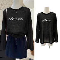 Áo thun form rộng tay dài in hoạ tiết chữ AMOUR, Áo thun giấy xước style đơn giản TG AMOC 1