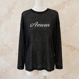 Áo thun form rộng cổ tròn tay dài in hoạ tiết chữ siêu sang, Áo thun giấy xước mỏng mát hot trend TG AMOC 9