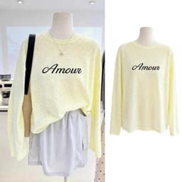 Áo thun giấy xước mỏng in chữ xinh xắn hottrend, Áo thun form rộng cổ tròn tay dài BYN BYN TG AMOC 1