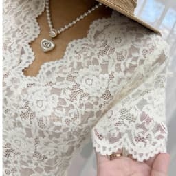 Váy ren cổ V .váy ren cộc tay dáng dài chiết eo kèm ảnh thật 7