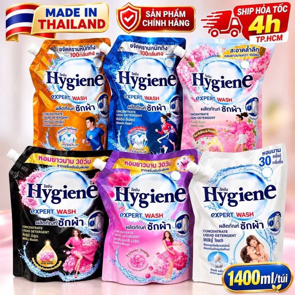[ CHUẨN THÁI] NƯỚC GIẶT HYGIENE Expert Wash NỘI ĐỊA THÁI LAN TÚI 1L4