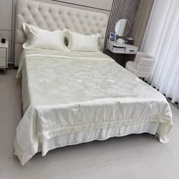 Bộ chăn ga gối Phi Lụa cao cấp thêu hoa sang trọng,bộ 4 món kèm chăn trần bông êm ái,ga bo chun theo yêu cầu 4