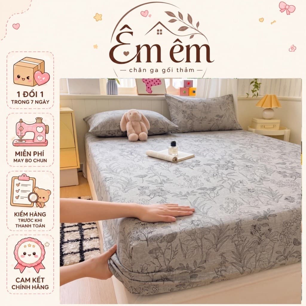 Bộ ga gối 3 món Cotton icy mềm mại hoạ tiết xin xắn,bo chun theo yêu cầu