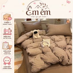 Bộ vỏ chăn ga gối Caro cài khuy vải cotton đũi mềm mịn,bộ 4 món vỏ thay thế dễ dàng vệ sinh 1