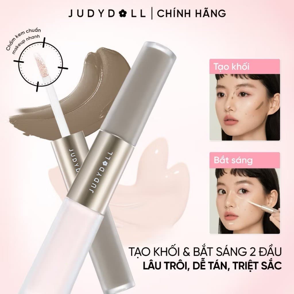 Kem Tạo Khối & Bắt Sáng 2 đầu JUDYDOLL 4.8g Lâu Trôi Tự Nhiên Dạng Lỏng Dễ Sử Dụng Cho Người Mới Bắt Đầu