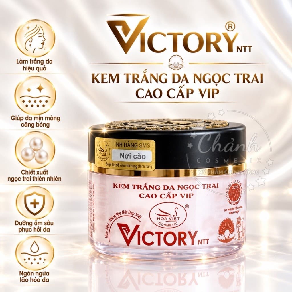 Kem Trắng Da VICTORY Hoa Việt Cao Cấp Vip Nắp Đen Giữ Ẩm Trắng Sáng Da, Se Khít Lỗ Chân Lông 14g
