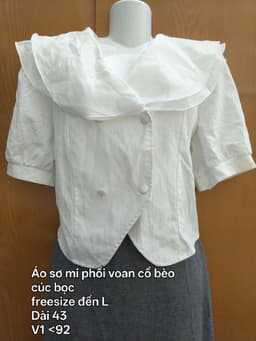 [2hand] Áo sơ mi trắng cộc tay phối voan cổ bèo cúc bọc kiểu vest freesize đến L 3