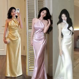Váy lụa cổ yếm dự tiệc sang chảnh, váy lụa tôn dáng 1