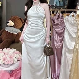 Váy lụa cổ yếm dự tiệc sang chảnh, váy lụa tôn dáng 8