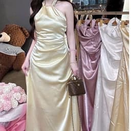 Váy lụa cổ yếm dự tiệc sang chảnh, váy lụa tôn dáng 6