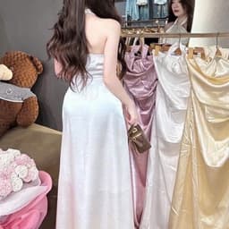 Váy lụa cổ yếm dự tiệc sang chảnh, váy lụa tôn dáng 9