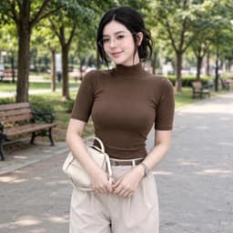 Áo Thun Kiểu Cổ Lọ Croptop Tay Lửng Đen Trắng Nâu tôn dáng style thu đông sang trọng MY622 4