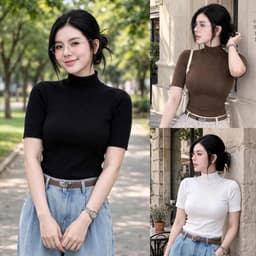 Áo Thun Kiểu Cổ Lọ Croptop Tay Lửng Đen Trắng Nâu tôn dáng style thu đông sang trọng MY622 1