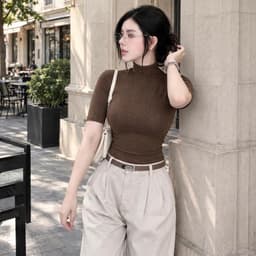 Áo Thun Kiểu Cổ Lọ Croptop Tay Lửng Đen Trắng Nâu tôn dáng style thu đông sang trọng MY622 8