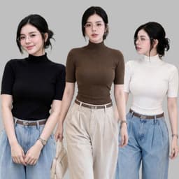 Áo thun cổ lọ tay lửng dáng ôm body chất thun tăm mịn siêu sang tôn dáng BYN BYN MY622 3