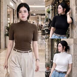 Áo thun cổ lọ tay lửng dáng ôm body chất thun tăm mịn siêu sang tôn dáng BYN BYN MY622 1