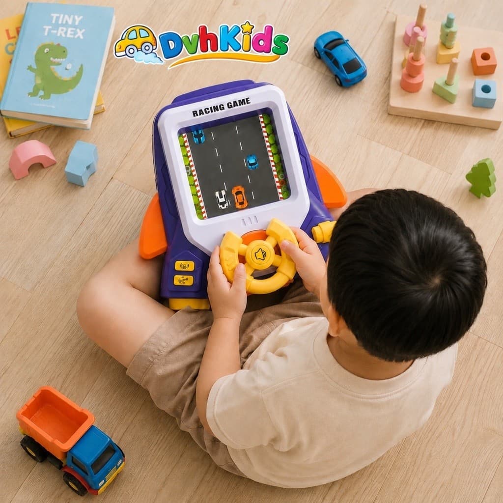 Đường Đua Xe Ô Tô Màn Hình Chuyển Động, Vô Lăng Điều Khiển Nhanh Tay Nhanh Mắt, Có Âm Thanh Vui Nhộn