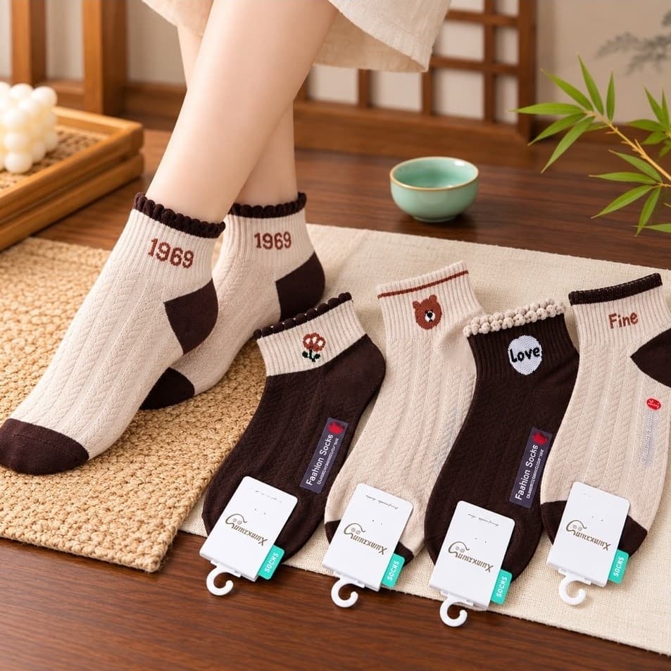 set 10 Đôi Tất Nữ Chất Nữ Chất Cotton Siêu Xinh Hoạ Tiết Số 1969 love