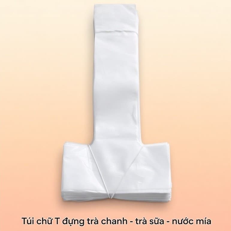 0,5-1kg Túi nhựa PE chữ T đựng ly trà sữa, cà phê, sinh tố, chất liệu nhựa PE zin