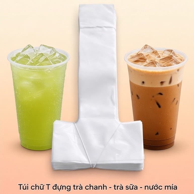1kg túi chữ T đựng ly trà sữa, sinh tố, đựng cà phê mang đi