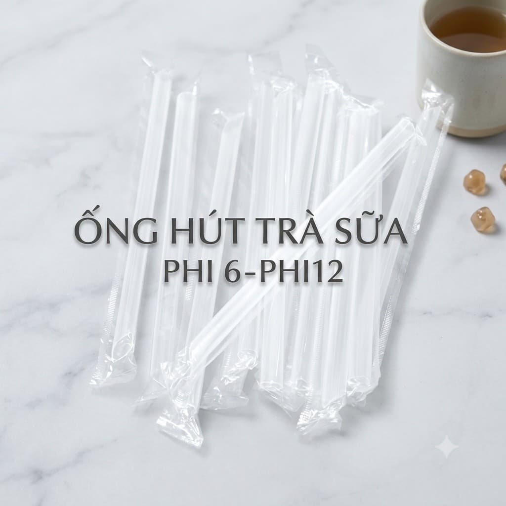50 ống hút sinh tố trà sữa phi 12 có túi bọc từng ống hàng công ty