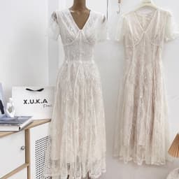 VÁY REN KEM XOÈ CỔ V ( lót vải nâu) xukadress 6