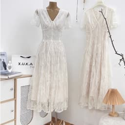 VÁY REN KEM XOÈ CỔ V ( lót vải nâu) xukadress 7