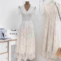 VÁY REN KEM XOÈ CỔ V ( lót vải nâu) xukadress 9