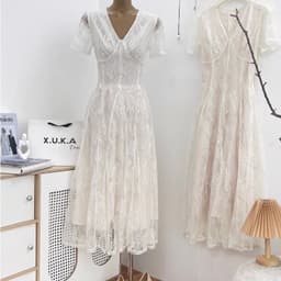 VÁY REN KEM XOÈ CỔ V ( lót vải nâu) xukadress 8