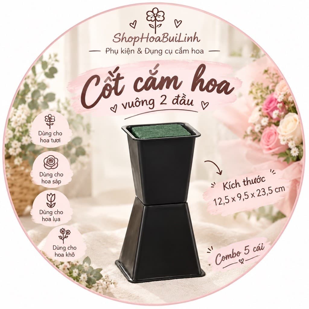 Cốt Cắm Hoa Vuông 2 Dâu  Phụ Kiện Bó Hoa Tươi Hoa Sáp Hoa Lụa – Combo 5 Cái