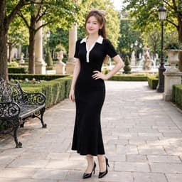 Đầm nữ kẻ sọc ngang dáng mixi cổ trụ dáng dài ôm body tôn dáng sang trọng SV100 3