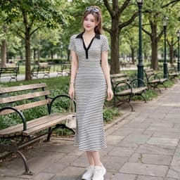 Đầm nữ kẻ sọc ngang dáng mixi cổ trụ dáng dài ôm body tôn dáng sang trọng SV100 5