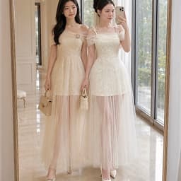 ĐẦM REN BẸT VAI PHỐI LƯỚI XOÈ 2
