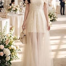 ĐẦM REN BẸT VAI PHỐI LƯỚI XOÈ 6