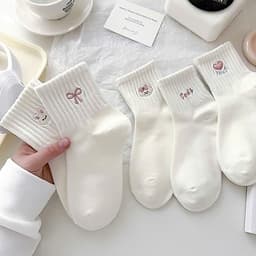 Set 5 Đôi Tất Cổ Thấp Chất Cotton Mỏng Trắng Phối Hoạ Tiết Dễ Thương Mã T171 3