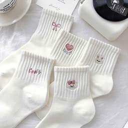 Set 5 Đôi Tất Cổ Thấp Chất Cotton Mỏng Trắng Phối Hoạ Tiết Dễ Thương Mã T171 4