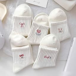 Set 5 Đôi Tất Cổ Thấp Chất Cotton Mỏng Trắng Phối Hoạ Tiết Dễ Thương Mã T171 5