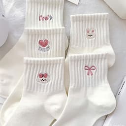Set 5 Đôi Tất Cổ Thấp Chất Cotton Mỏng Trắng Phối Hoạ Tiết Dễ Thương Mã T171 9