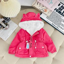 Áo Khoác Gió Parka Lót Lông Cho Bé Gái, Mẫu Tai Thỏ Dễ Thương Hàng VNXK 3