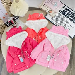 Áo Khoác Gió Parka Lót Lông Cho Bé Gái, Mẫu Tai Thỏ Dễ Thương Hàng VNXK 8