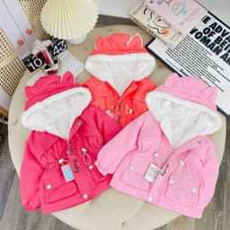 Áo Khoác Gió Parka Lót Lông Cho Bé Gái, Mẫu Tai Thỏ Dễ Thương Hàng VNXK 2
