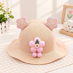 Mũ tai bèo cho bé gái nón vải mềm đính hoa nổi siêu dễ thương cho bé từ 1-3 tuổi 4