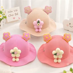 Mũ tai bèo cho bé gái nón vải mềm đính hoa nổi siêu dễ thương cho bé từ 1-3 tuổi 1