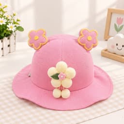 Mũ tai bèo cho bé gái nón vải mềm đính hoa nổi siêu dễ thương cho bé từ 1-3 tuổi 2